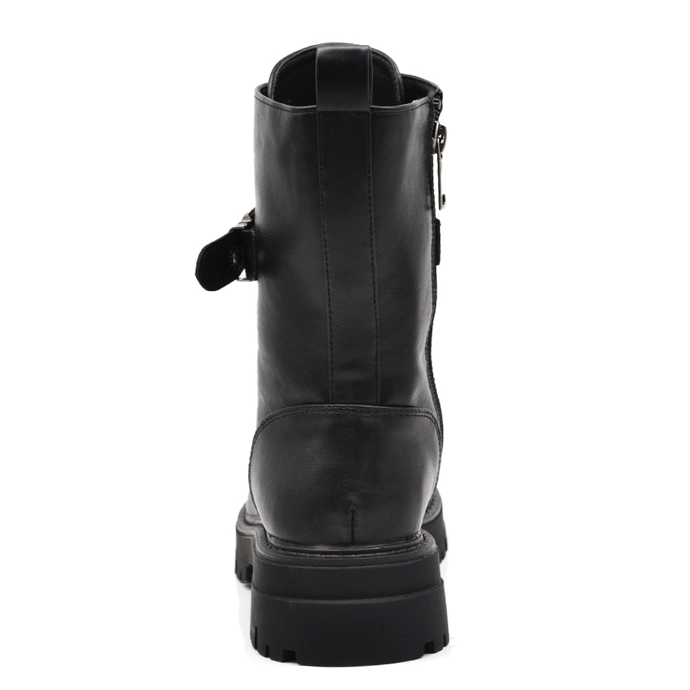 Stivali da donna stile combat boots con lacci fibbia platform look punk/gotico casual MP2747-2 nero