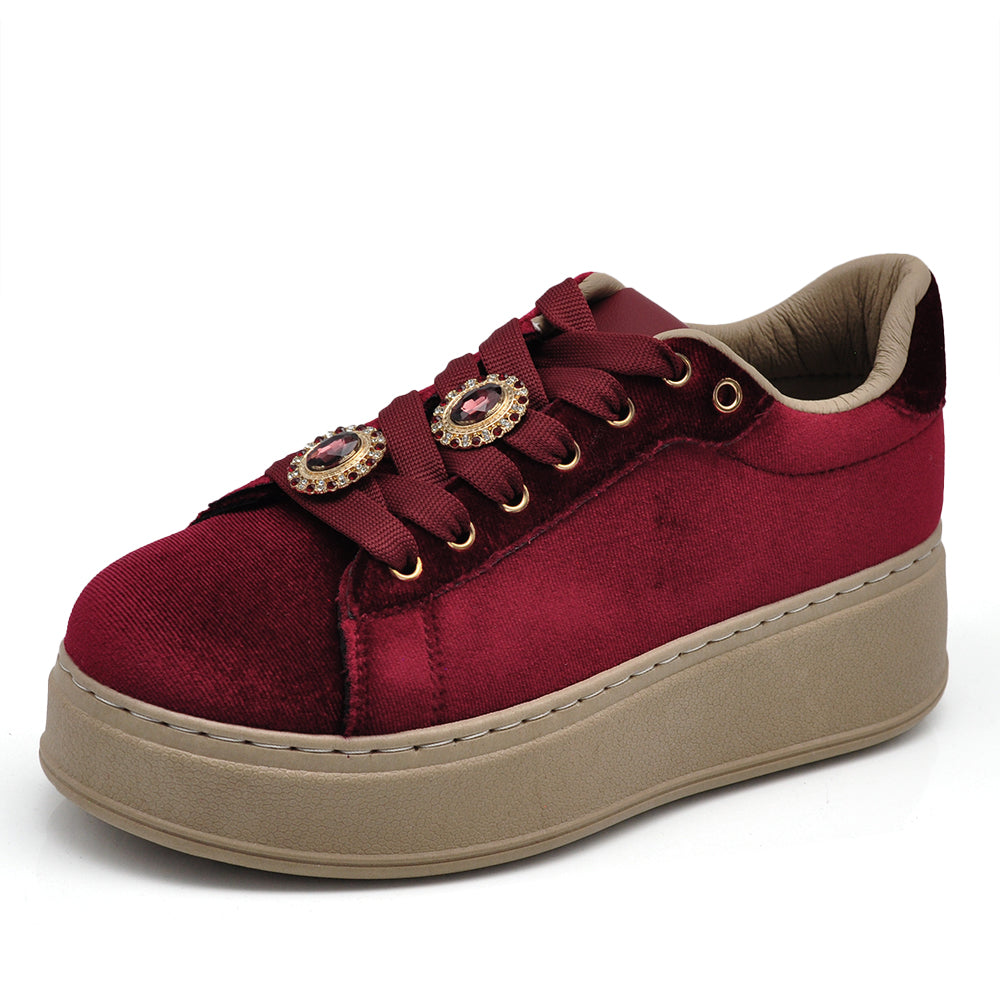 Sneakers donna platform eleganti con applicazioni gioiello scarpe casual moda comfort con decorazioni brillanti AD-147 velluto