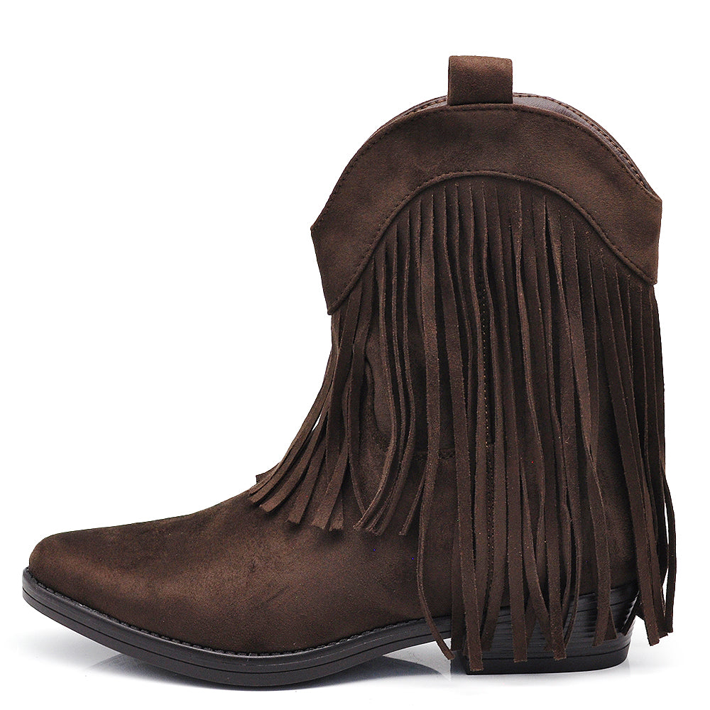 Stivaletti Texani Cowboy Cowgirl Con Frange Camoscio Sintetico Camperos ML523
