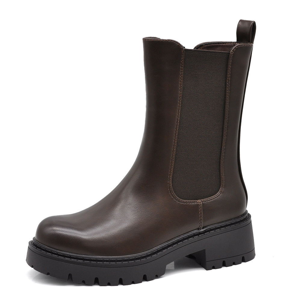 Stivaletti Donna Chelsea con Elastico e Zip Laterale, Suola Carrarmato Spessa, Tacco Largo e Punta Tonda G703