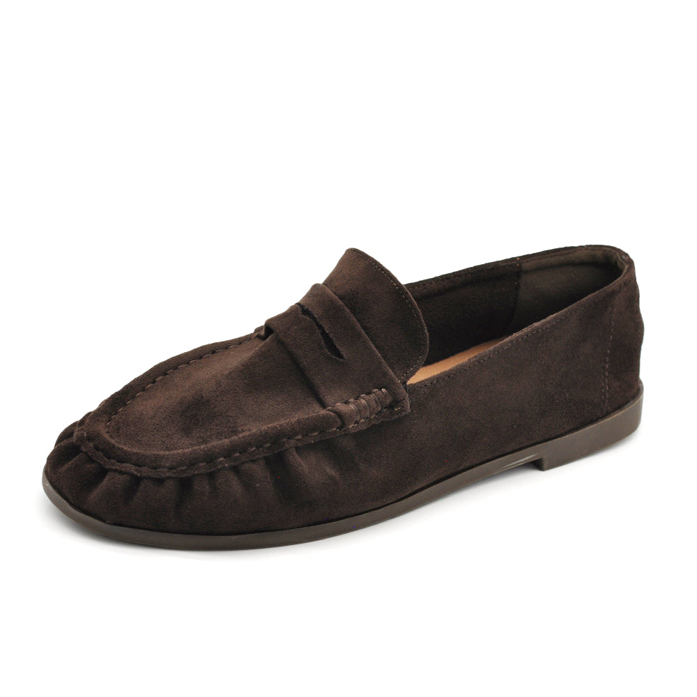 Mocassini Donna con Bordo Arricciato, Effetto Scamosciato, Penny Loafer Morbidi e Comodi H178