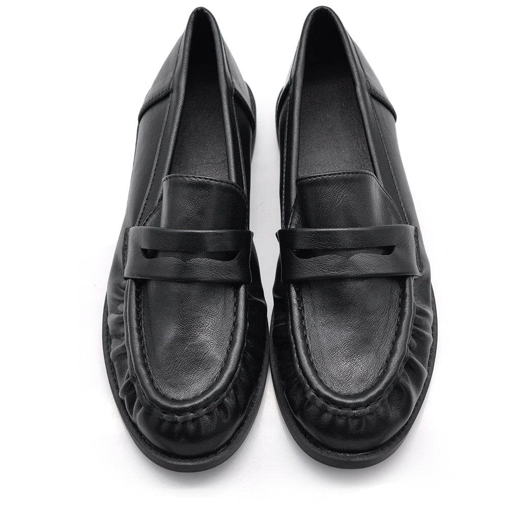Mocassini Donna Morbidi Effetto Pelle con Bordo Arricciato, Penny Loafer Casual con Punta Tonda, Scarpe Basse Comode e Versatili H181