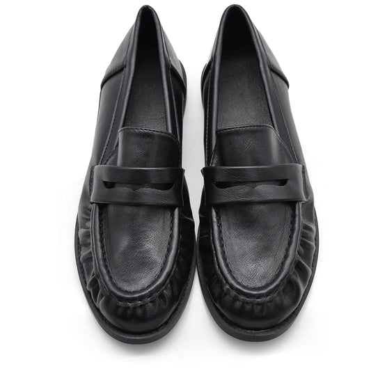 Mocassini Donna Morbidi Effetto Pelle con Bordo Arricciato, Penny Loafer Casual con Punta Tonda, Scarpe Basse Comode e Versatili H181