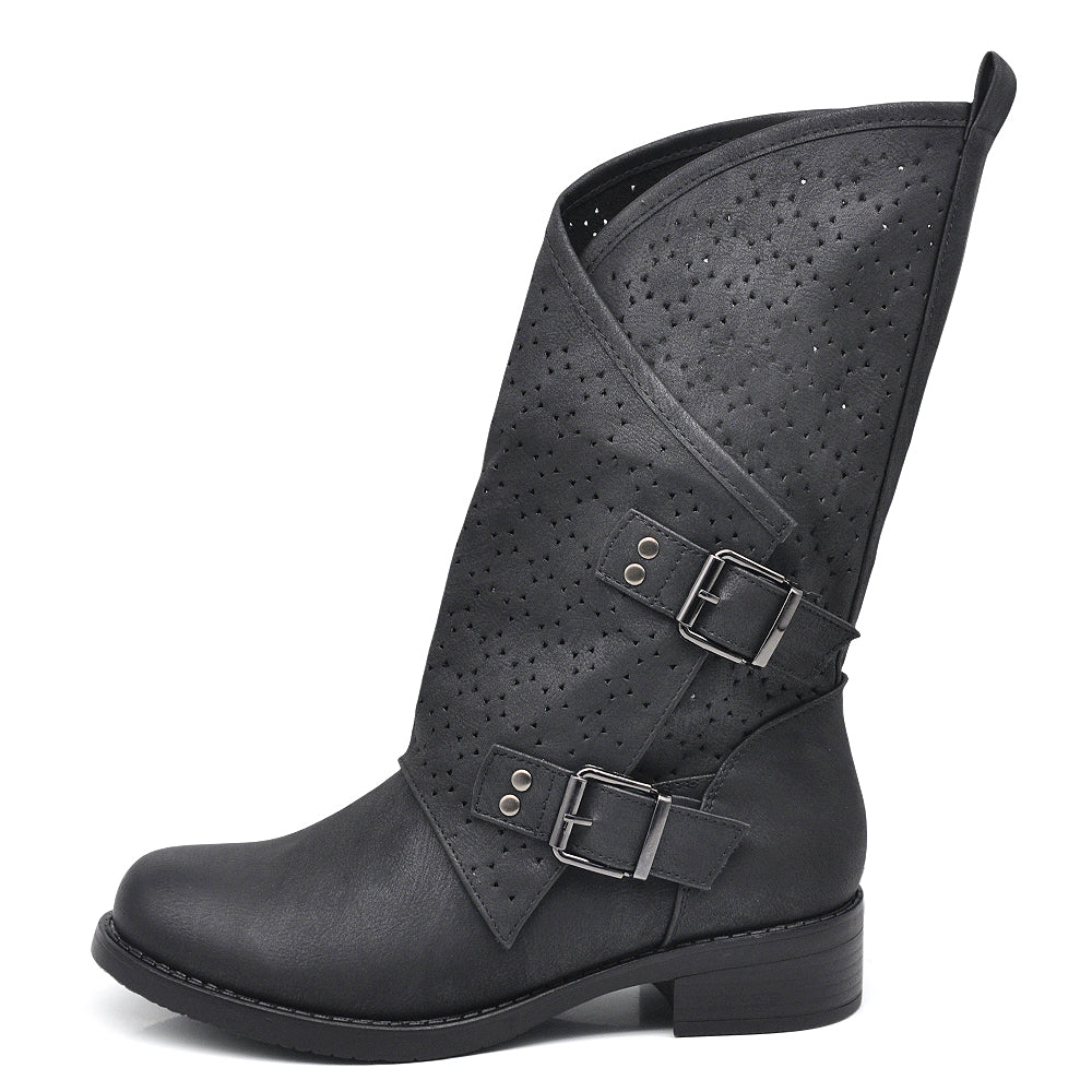 Stivali Scarpe Stivaletti Anfibi Motociclista Primaverili Estivi Da Donna G697