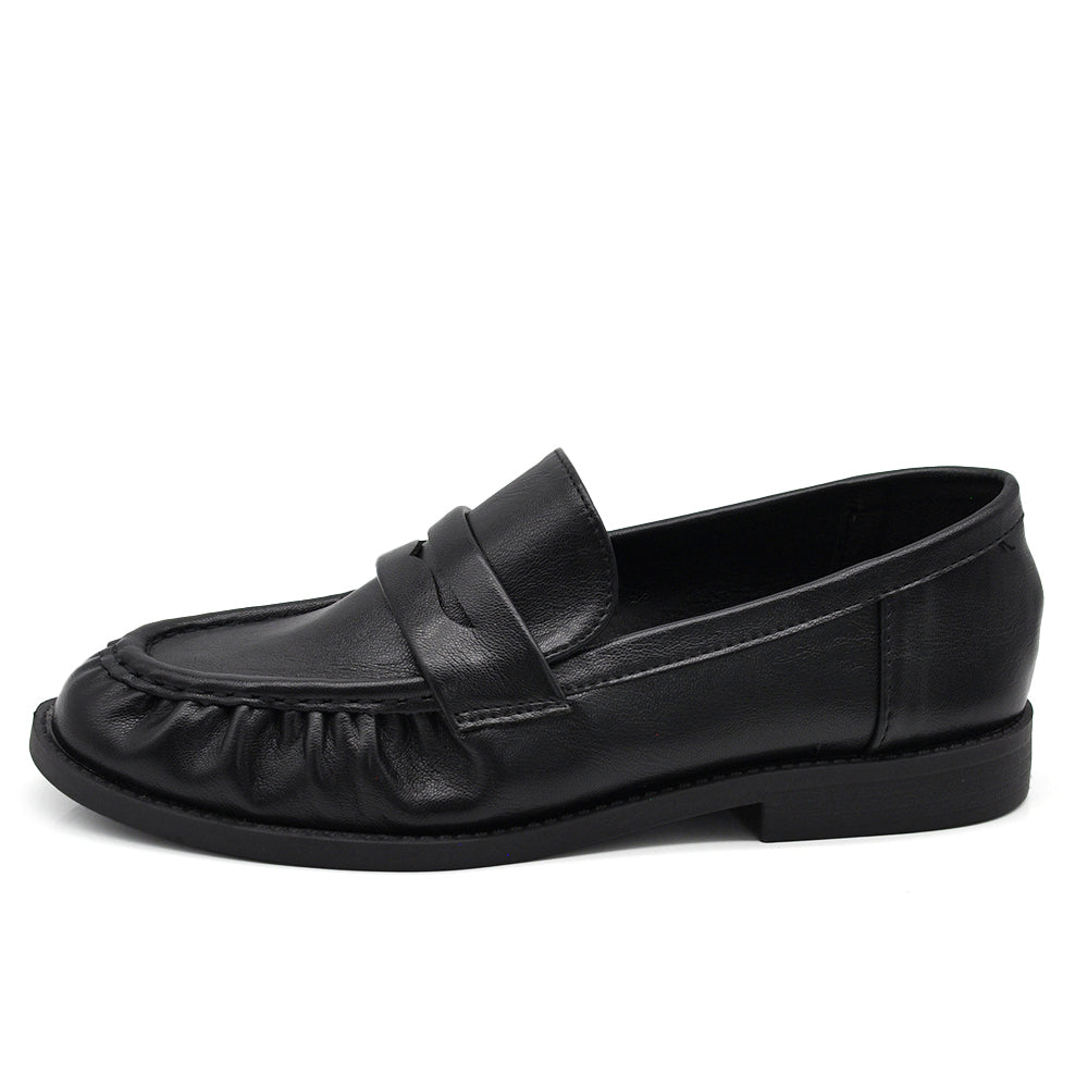 Mocassini Donna Morbidi Effetto Pelle con Bordo Arricciato, Penny Loafer Casual con Punta Tonda, Scarpe Basse Comode e Versatili H181