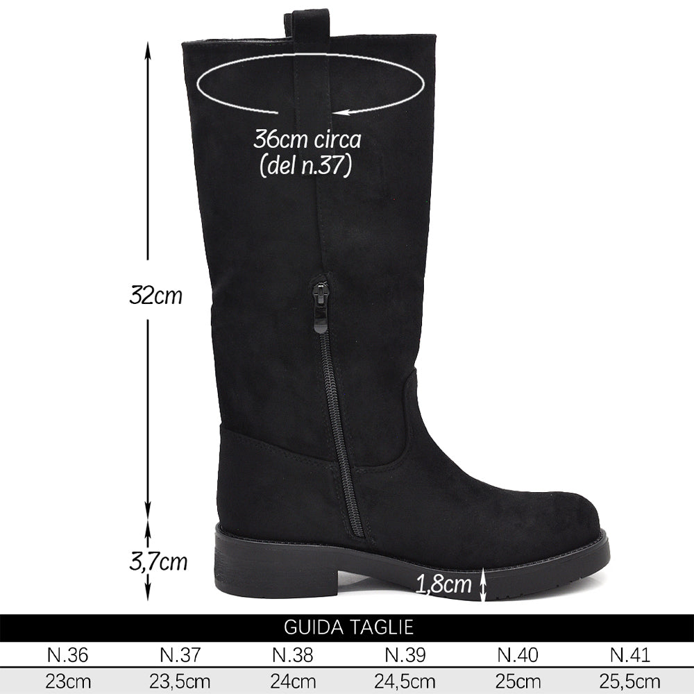Stivali Biker Donna Alti con Gambale Dritto, Suola Chunky e Tacco Basso – Stivali Moto Casual