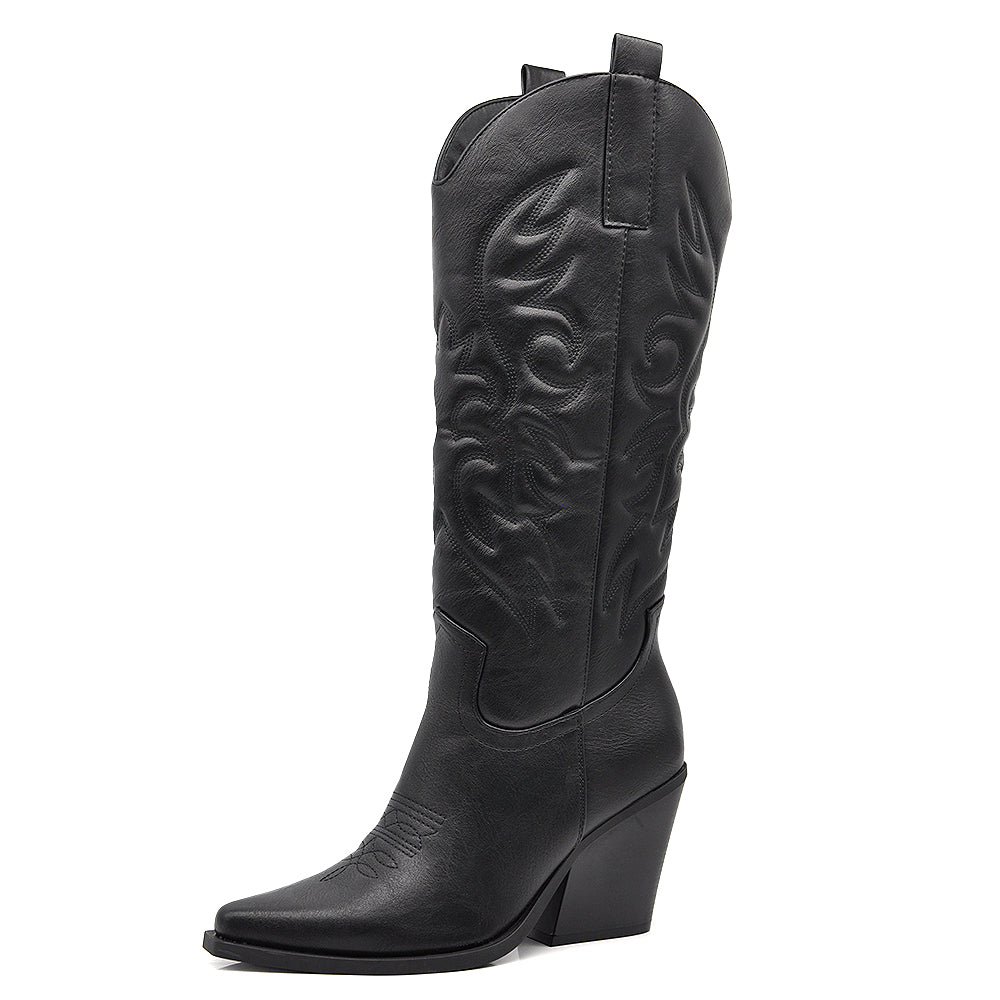 Stivali Texani Donna al Ginocchio con Tacco Largo – Stivali Western Eleganti