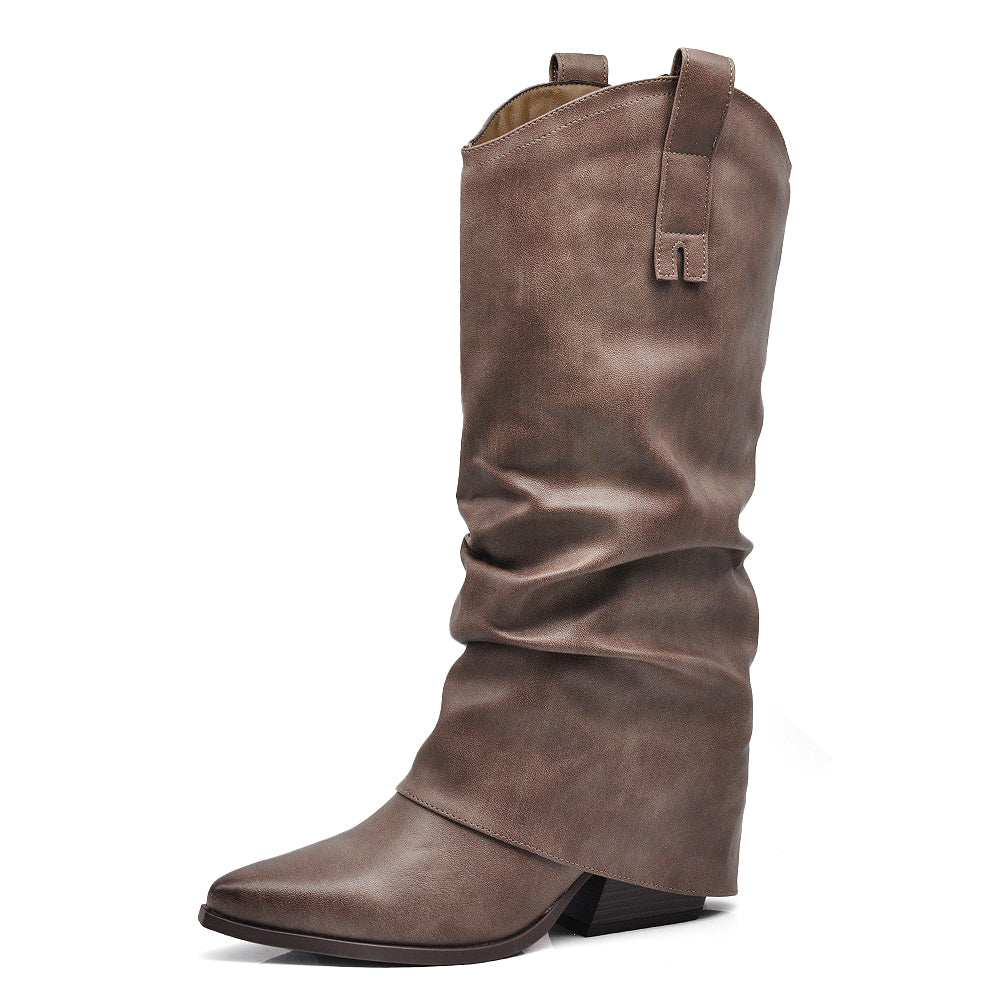 Scarpe da Donna Stivali al Polpaccio Arricciati Con Ghette A Punta G708