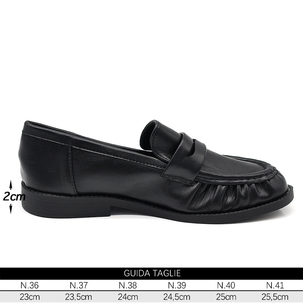 Mocassini Donna Morbidi Effetto Pelle con Bordo Arricciato, Penny Loafer Casual con Punta Tonda, Scarpe Basse Comode e Versatili H181