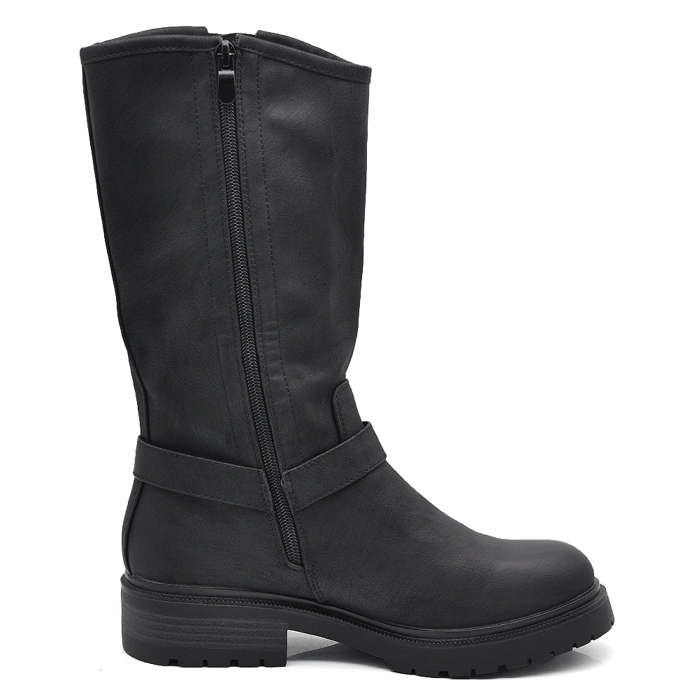 Stivali Biker Motociclista da Donna con Fibbie e Cinghie IF-62-1 nero