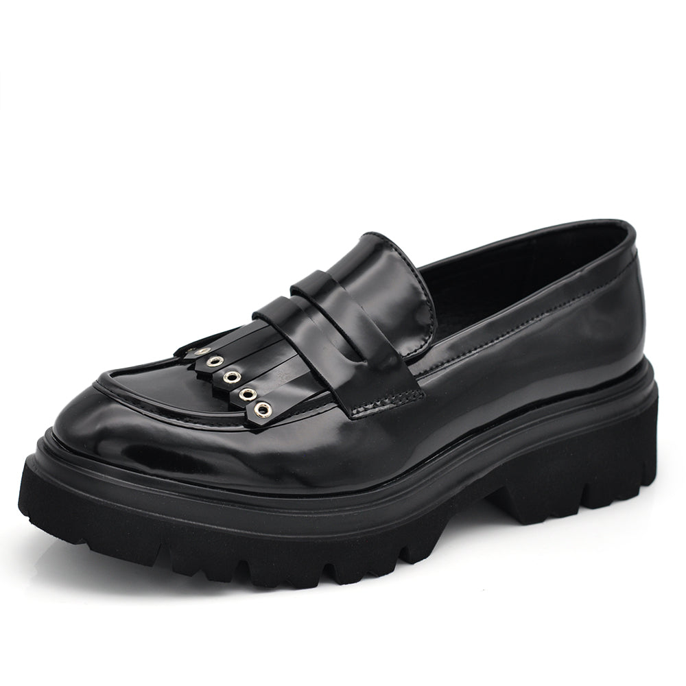Loafers con Borchie Mocassini Donna con Frange Platform GA050 nero