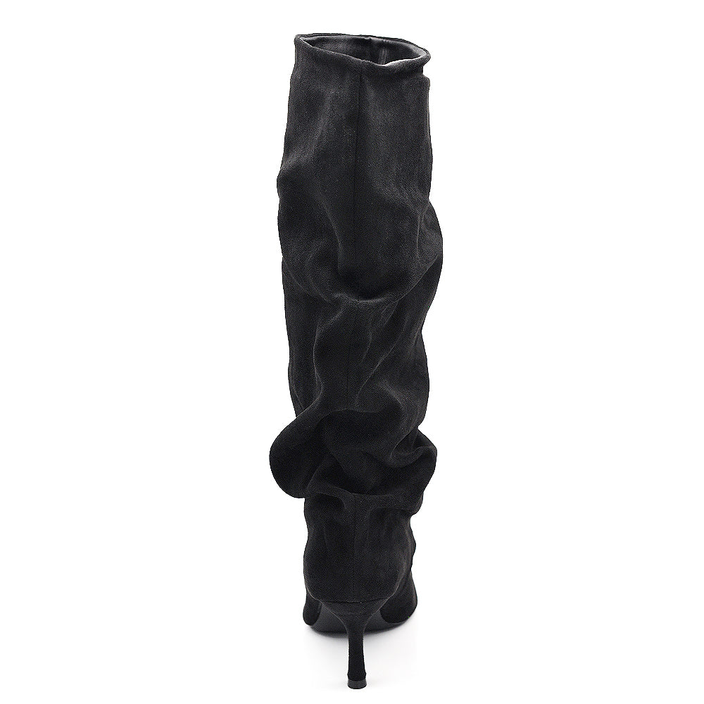 Stivali da Donna con Gambale Extra Largo Arricciato Slouchy a Punta con Tacco Medio