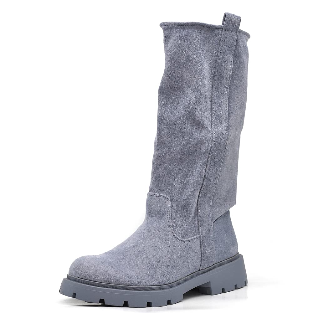 Stivaletti Stivali Biker al Polpaccio Da Donna Camoscio Sintetico GR-6611 nero camel celeste