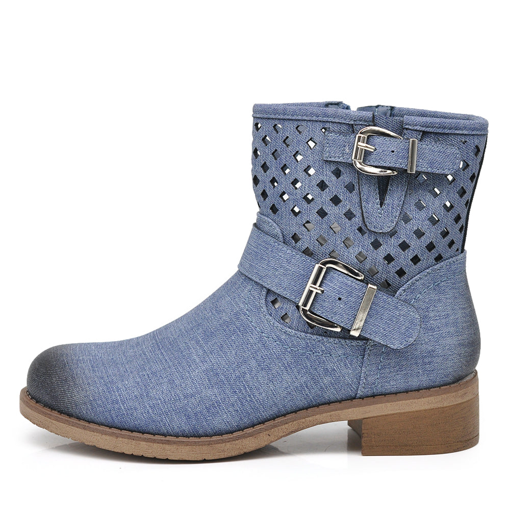 Stivali Stivaletti da Donna Biker Motociclista Primaverili Effetto Jeans 6656
