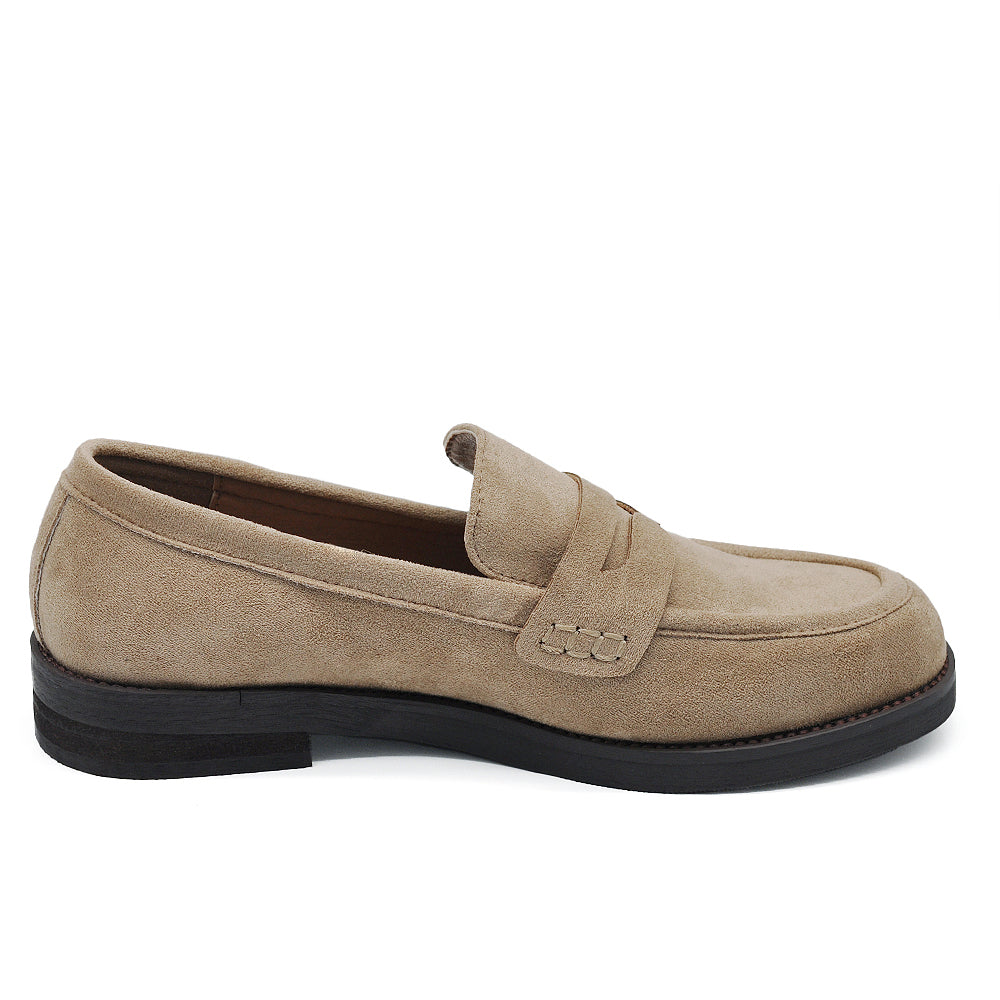 Mocassini Donna in Camoscio Eleganti, Loafers Slip On Casual da Ufficio, Suola Rinforzata con Inserto Effetto Legno, Comodi e Resistenti