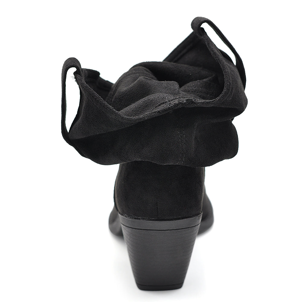 Stivali Texani Donna Camperos Slouchy Morbidi Arricciabili in Effetto Scamosciato con Tacco Largo e Punta Affusolata K0136