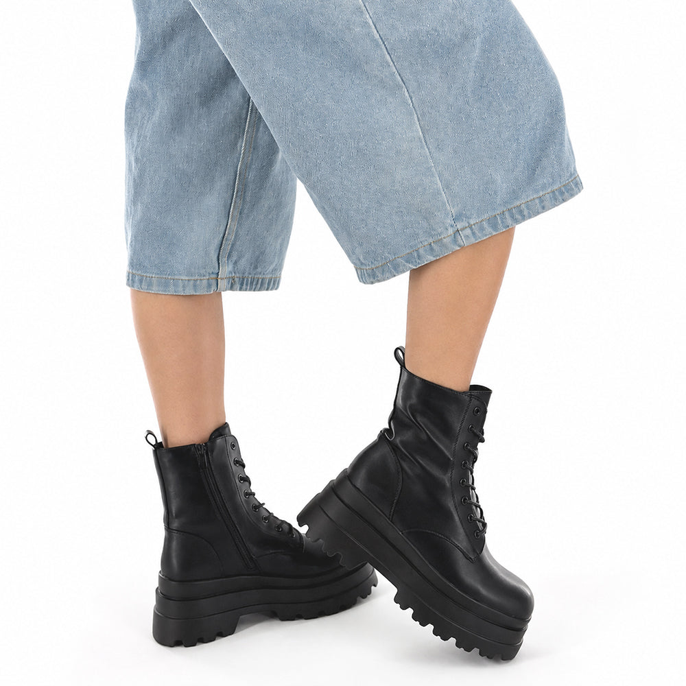 Stivali Stivaletti Neri Platform Donna Anfibi combat boots lacci Platform 192