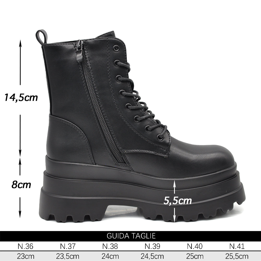 Stivali Stivaletti Neri Platform Donna Anfibi combat boots lacci Platform 192