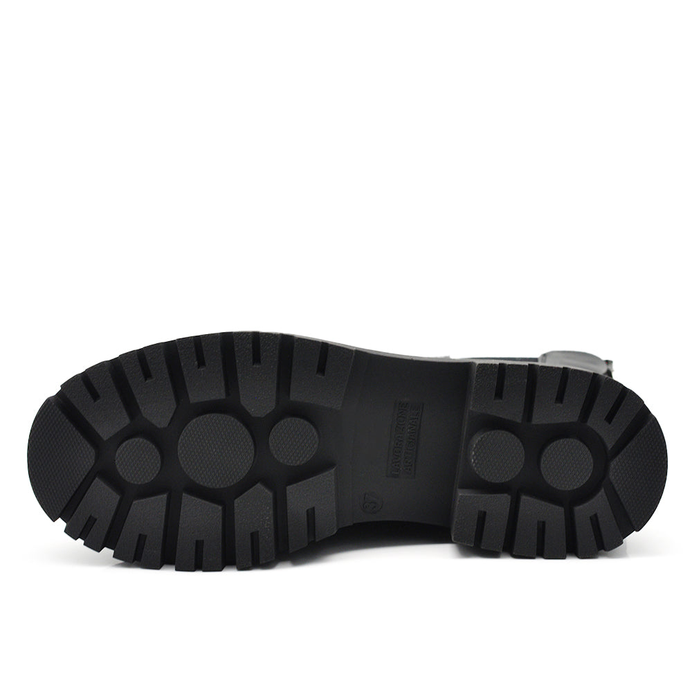 Stivali Biker Ciclista Stivaletti Chelsea Donna con Suola Spessa Chunky 3 Fibbie Posteriori  MP2747-3