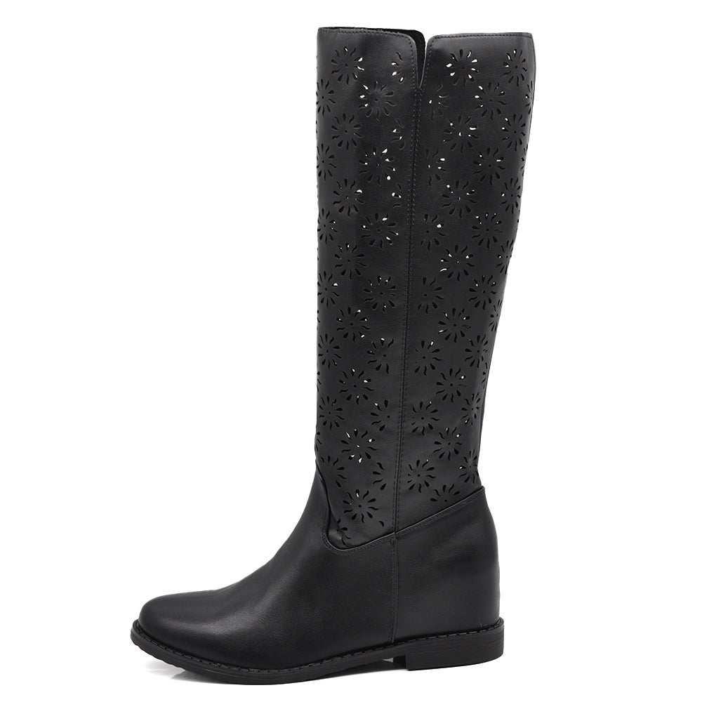 Stivali Alti al Ginocchio Estivi Primaverili Traforati da Donna Zeppa Interna – Stile Casual Chic