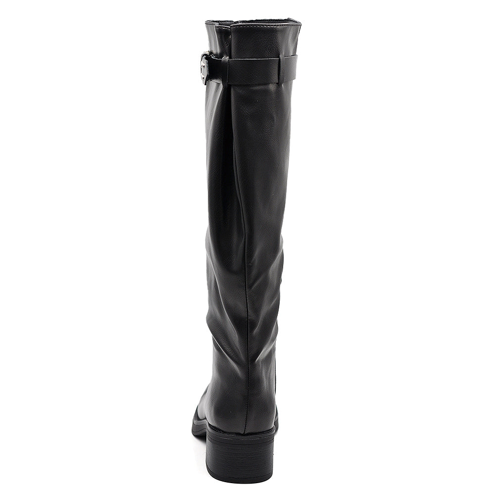 Stivali Donna Gambale Regolabile con Fibbie – Punta Quadrata Trendy, Stivali Alti Moda