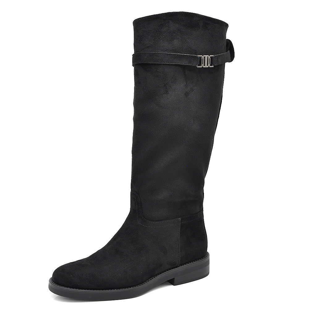 Stivali Cavallerizzi Donna Alti con Cinturino Decorativo e Zip Laterale – Stivali Riding Tacco Basso