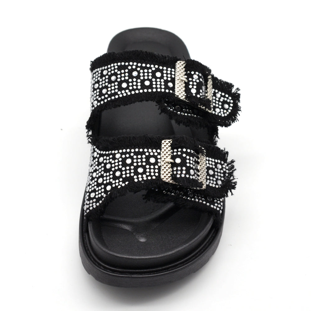 Sandali Donna Denim con Strass e Doppia Fibbia, Ciabatte Estive Casual con Plantare Ergonomico e Supporto Arco, Sandali Moda Comodi