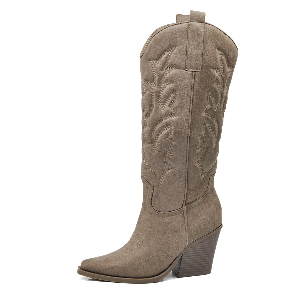 Stivali Texani Donna al Ginocchio con Tacco Largo – Stivali Western Eleganti