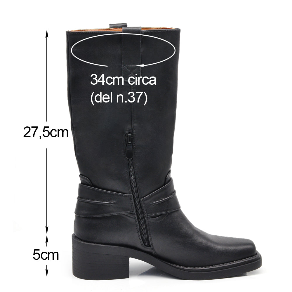 Stivali Texani Western da donna con punta quadrata cinturino e decorazione con medaglietta MP2741-2 nero
