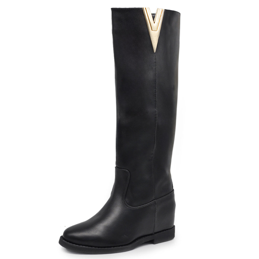 Stivali Alti Da Donna Con decorazione metallica a forma di V Zeppa Interna Rialzo LY81-7 LY81-7A