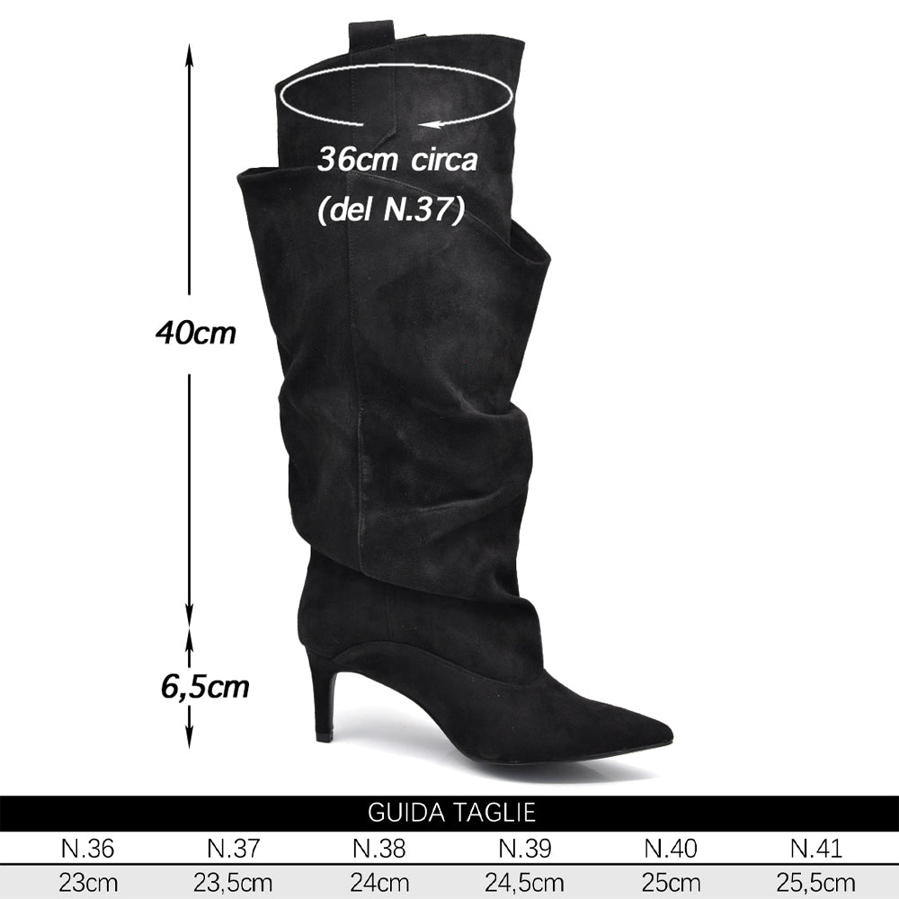 Stivali Donna Fold-Over al Ginocchio con Gambale Ripiegato a Doppio Strato, Punta Affusolata, Tacco Sottile, Effetto Scamosciato