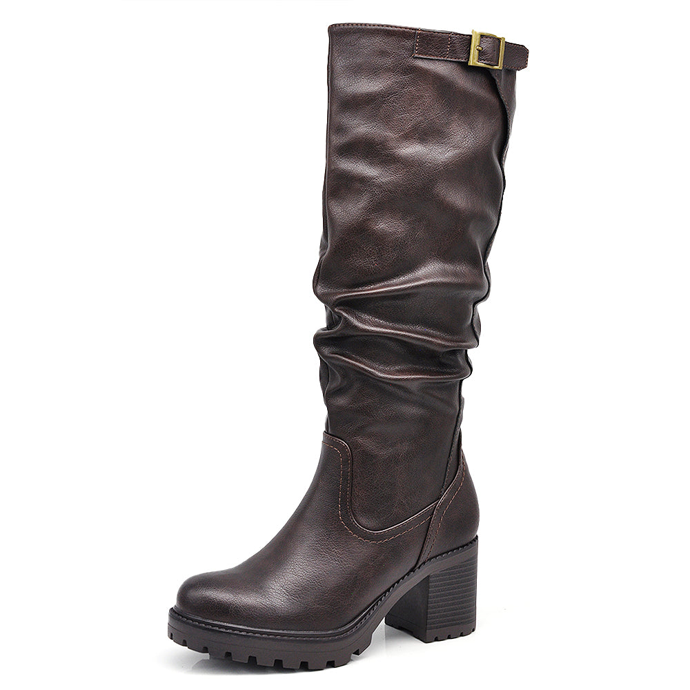 Stivali Arricci Alti Da Donna Con Tacco Grosso Plateau G700 nero brown