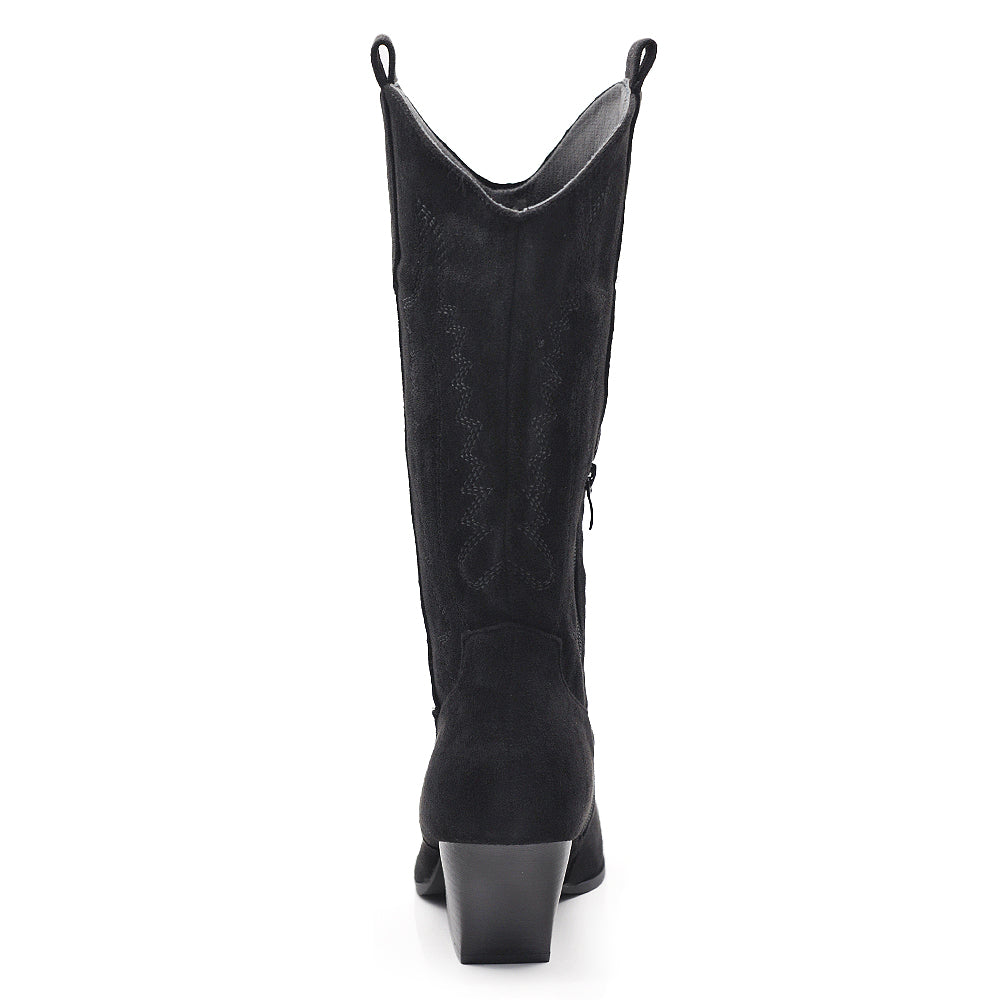 Stivali Texani Donna al Polpaccio con Tacco Largo – Stivali Western Leggeri in Materiale Camoscio Sintetico