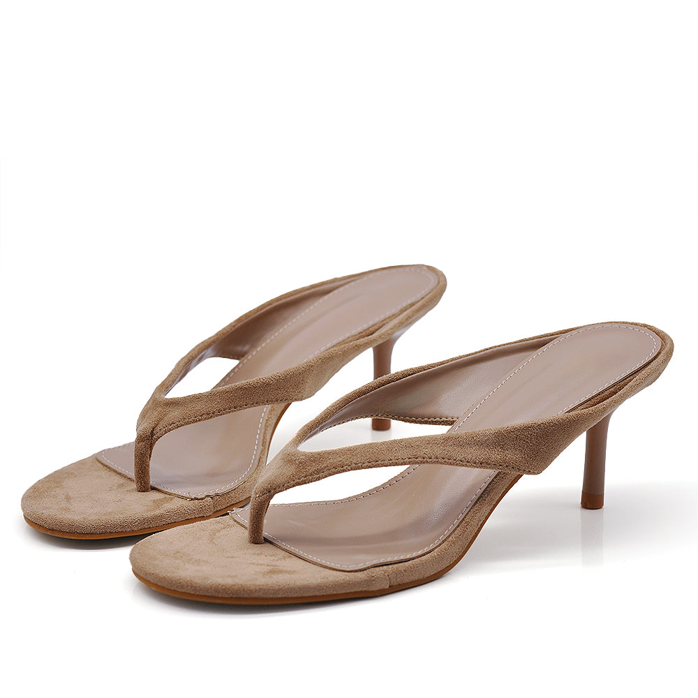 Sandali Infradito Donna con Tacco a spillo, Sabot Eleganti in Camoscio Sintetico
