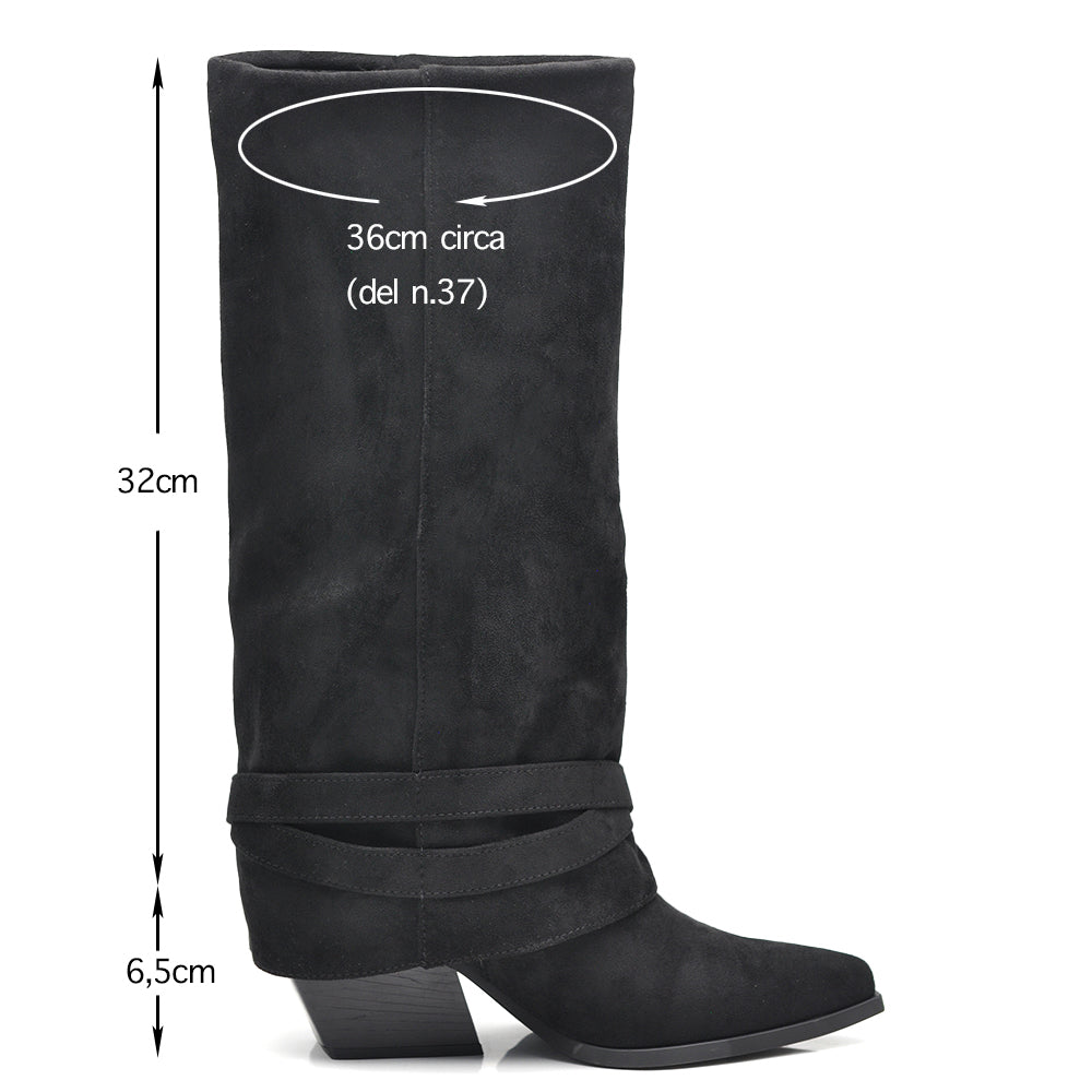 Stivali Texani Cowboy Cowgirl Con Ghetta Frange Camoscio Sintetico Camperos G709 nero marrone khaki