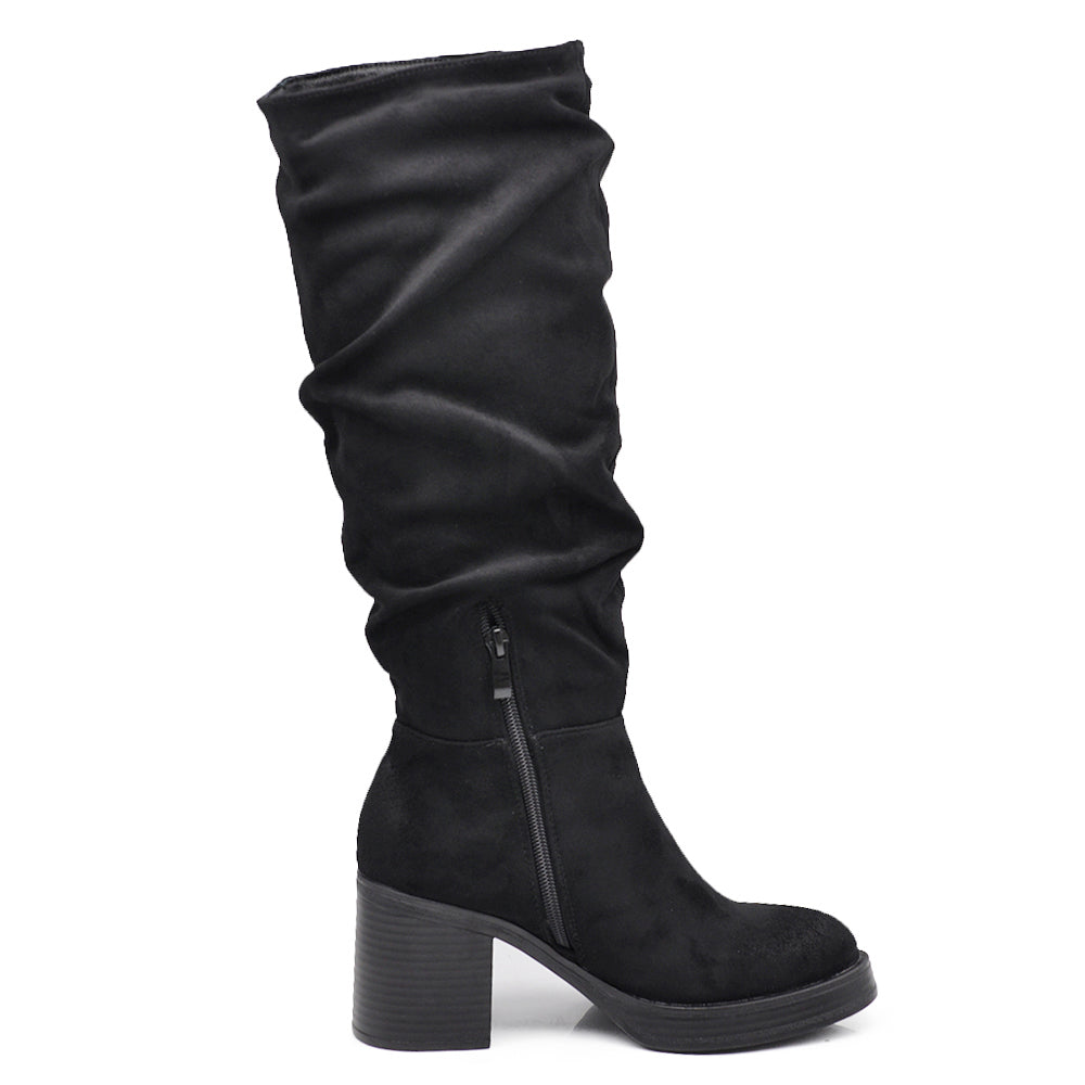 Stivali Camperos Stropicciati Donna Polpaccio Tacco Medio Grosso Camoscio GL21