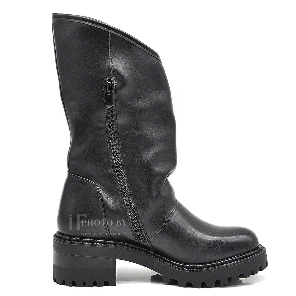 IF Fashion Scarpe da Donna Stivali Stivaletti Biker Fibbie Anfibi al Polpaccio con Fibbie Bottoni Medaglie Tacco 5,5cm 23927