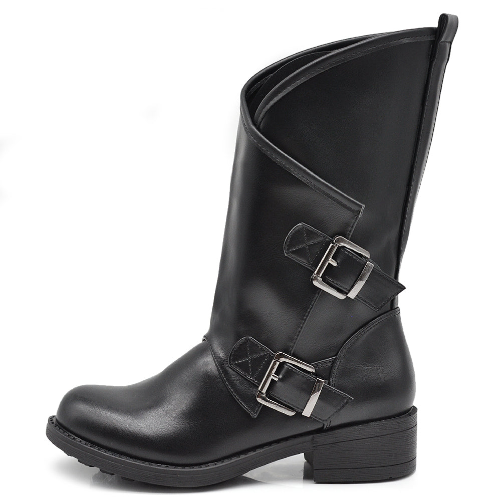 IF Fashion Stivali Stivaletti Donna Biker con Fibbie IF165 YY-58