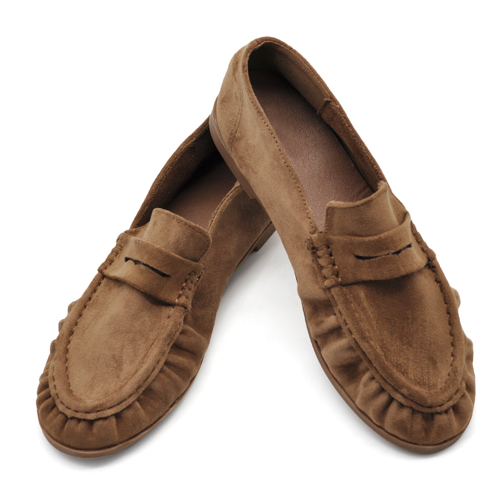 Mocassini Donna con Bordo Arricciato, Effetto Scamosciato, Penny Loafer Morbidi e Comodi H178