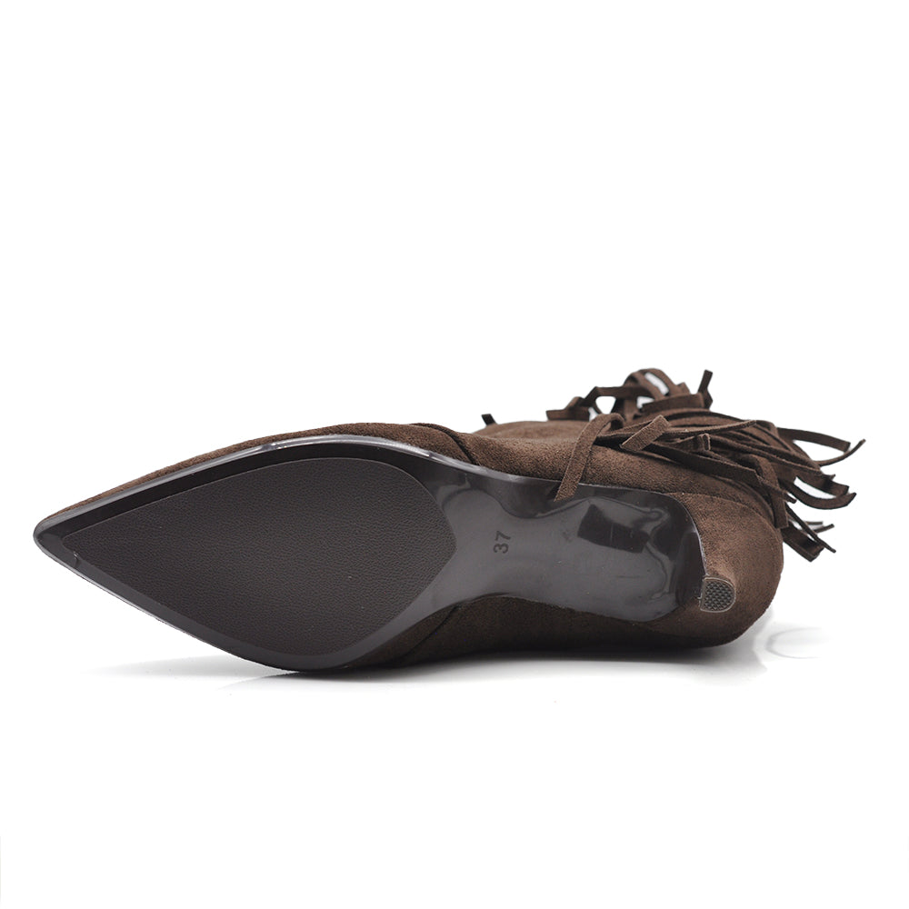 Stivali Donna Western con Frange e Gambale Largo – Stivaletti Texani Casual Tacco Medio GA055 nero marrone beige