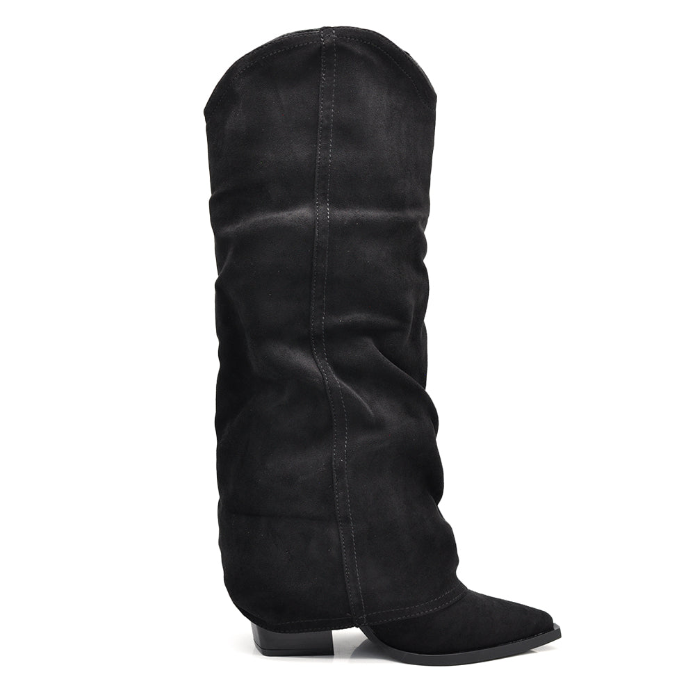 Stivali Donna con Ghetta Alta Slouchy Punta Affusolata e Tacco 8cm – Stile Texano Western 9832
