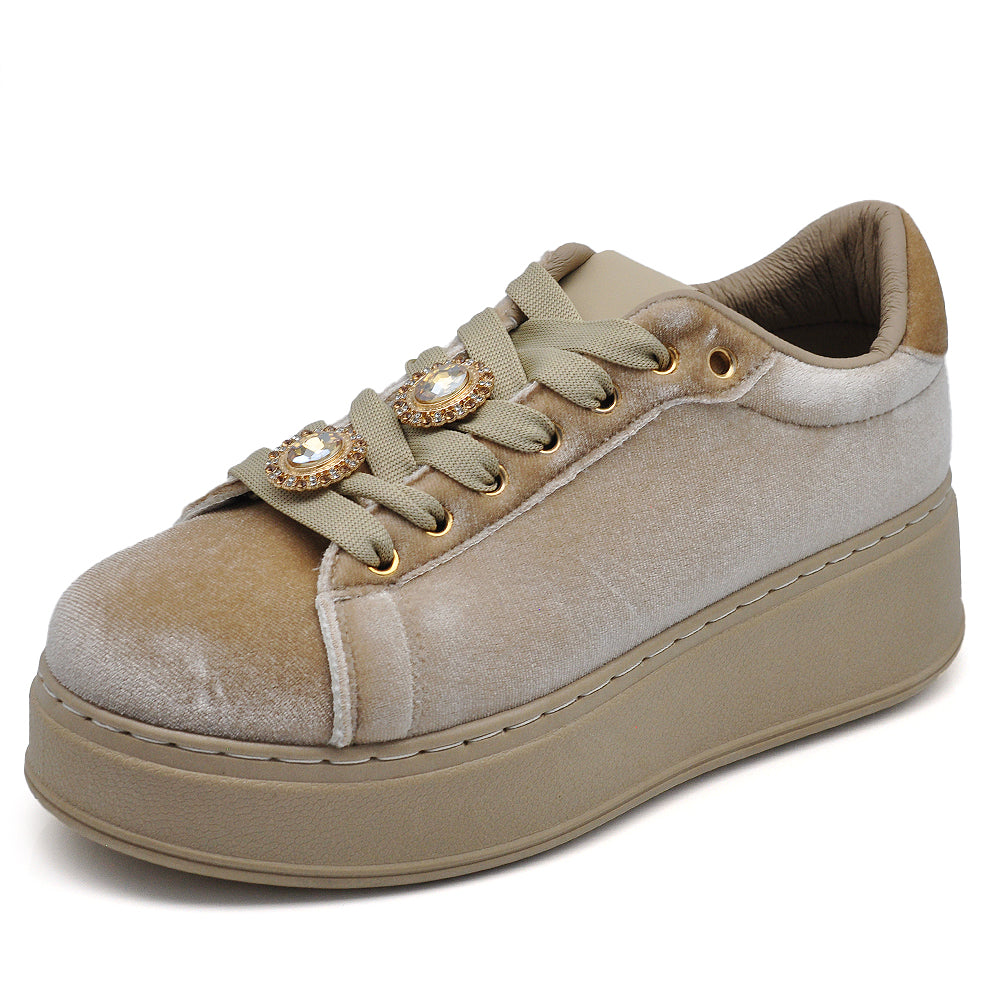 Sneakers donna platform eleganti con applicazioni gioiello scarpe casual moda comfort con decorazioni brillanti AD-147 velluto