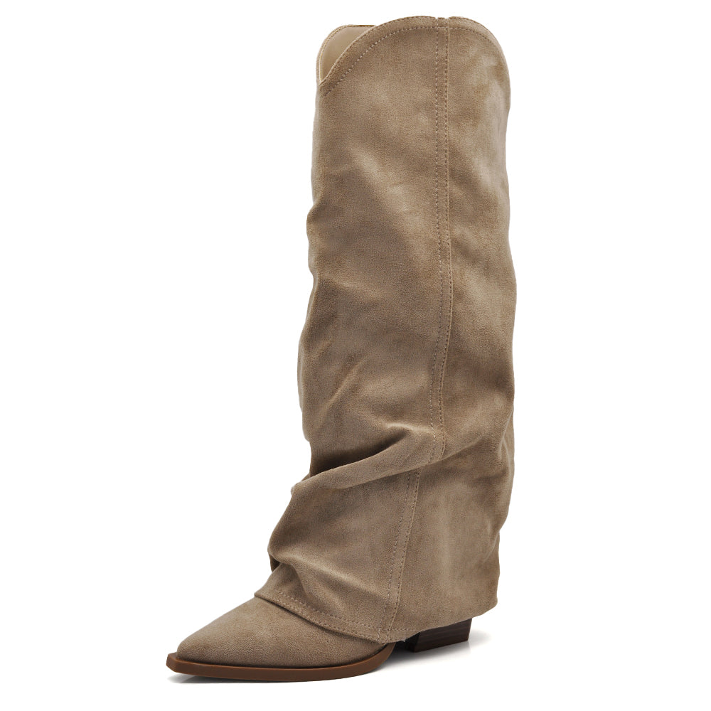 Stivali Donna con Ghetta Alta Slouchy Punta Affusolata e Tacco 8cm – Stile Texano Western 9832