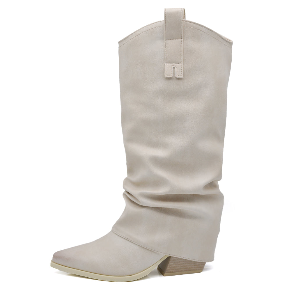 Scarpe da Donna Stivali al Polpaccio Arricciati Con Ghette A Punta G708