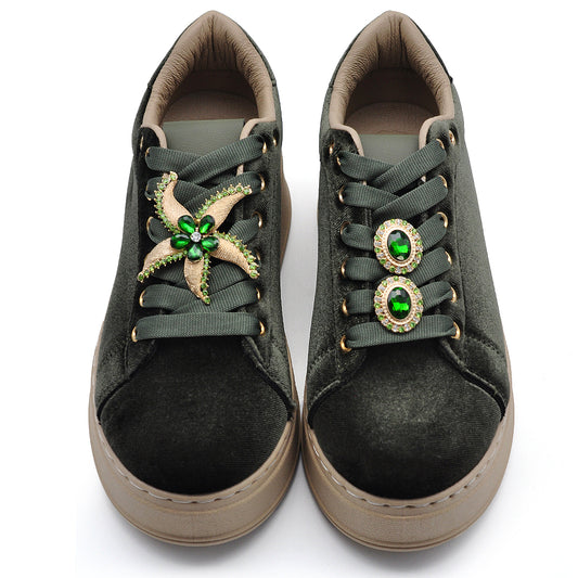 Sneakers donna platform eleganti con applicazioni gioiello scarpe casual moda comfort con decorazioni brillanti AD-147 velluto