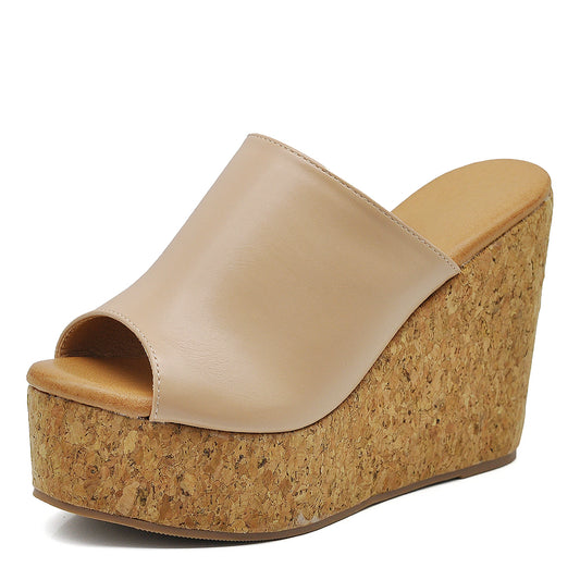 Sandali ciabatte donna con zeppa alta effetto sughero – sabot estivi open toe Z7390