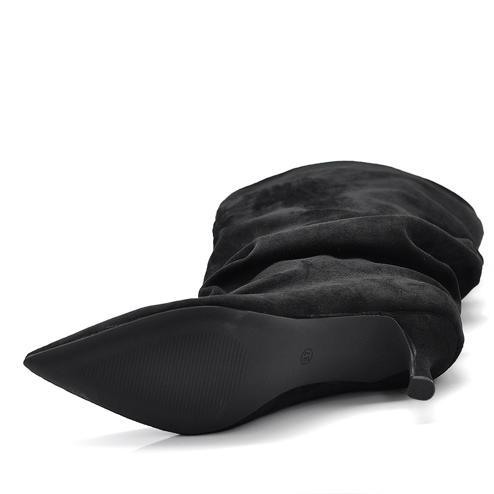 Stivali da Donna con Gambale Extra Largo Arricciato Slouchy a Punta con Tacco Medio