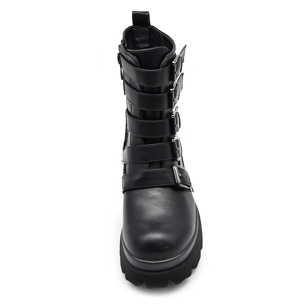 Stivali Stivaletti Platform Donna Anfibi combat boots multi fibbie Platform carrarmato  MP718 nero
