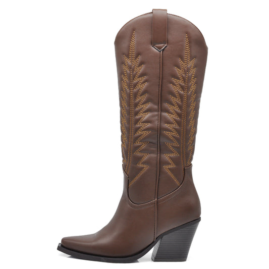 Stivali Alti Da Donna Texani Cowboy Cowgirl A Punta Con Tacco Medio 2701-6