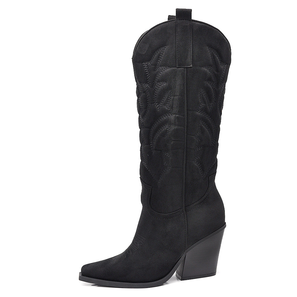 Stivali Texani Donna al Ginocchio con Tacco Largo – Stivali Western Eleganti